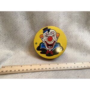 Vintage Tin Litho Clown Bank Coin Slot 4" Diameter Collectible
